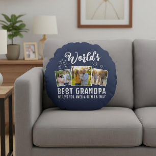 Cojín Redondo Foto personalizada del mejor abuelo del mundo 3 