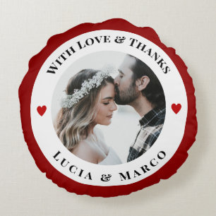 Cojín Redondo Foto personalizada en círculo blanco con corazón r