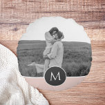 Cojín Redondo Foto y nombre personalizado minimalista de color r<br><div class="desc">Foto y nombre personalizado minimalista de color rosa pastel</div>