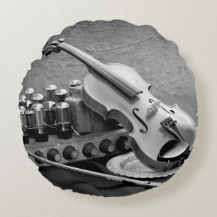 Cojín Redondo Fotografía de arte fino de vida en tecno musical