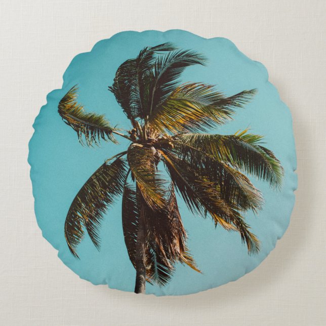Cojín Redondo Fotografía de bajo ángulo del árbol de coco (Anverso)