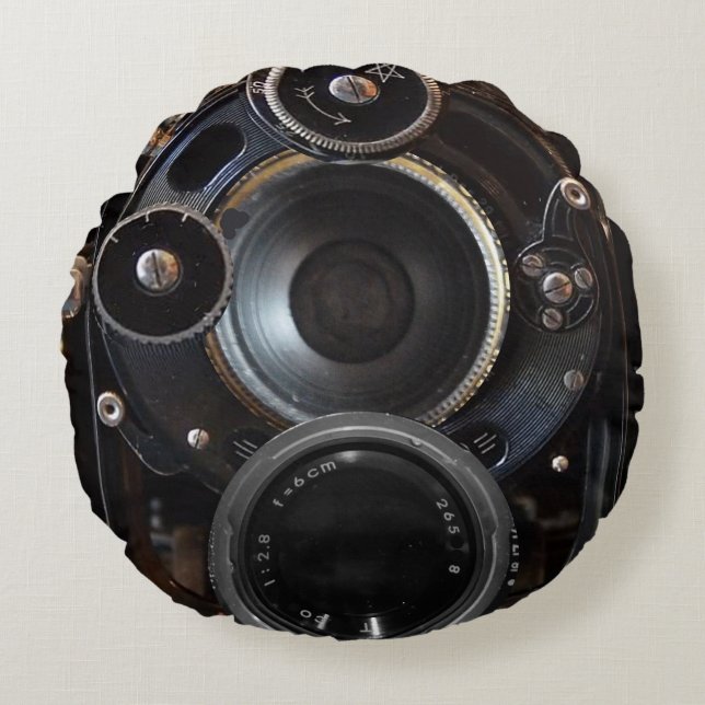 Cojín Redondo Fotografía de cámara antigua Película de lente ven (Anverso)