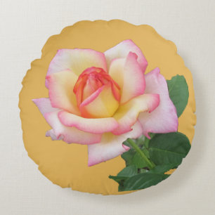 Cojín Redondo Fotografía de rosa rosa de dos colores
