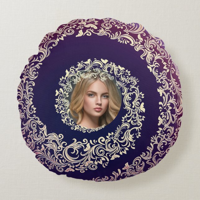Cojín Redondo Fotografía Purple & Gold de lujo (Anverso)