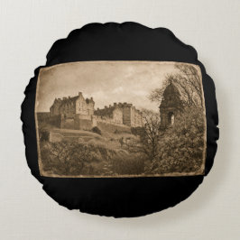 Cojín Redondo Fotografía sepia del Castillo de Edimburgo