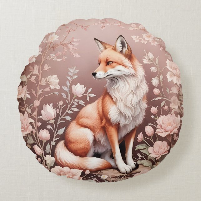 Cojín Redondo Fox con floral rosada de ensueño (Anverso)