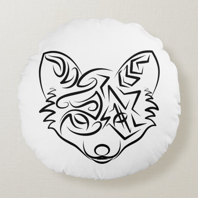 Cojín Redondo Fox tribal negra y blanca (Anverso)