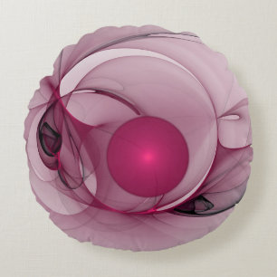 Cojín Redondo Fractal cambiante, arte rosa de la berry abstracta