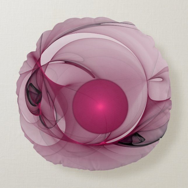 Cojín Redondo Fractal cambiante, arte rosa de la berry abstracta (Anverso)