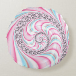 Cojín Redondo Fractal de espiral de caña azul pastel