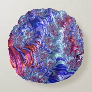 Cojín Redondo Fractal de resumen digital de trippy colorido Groo