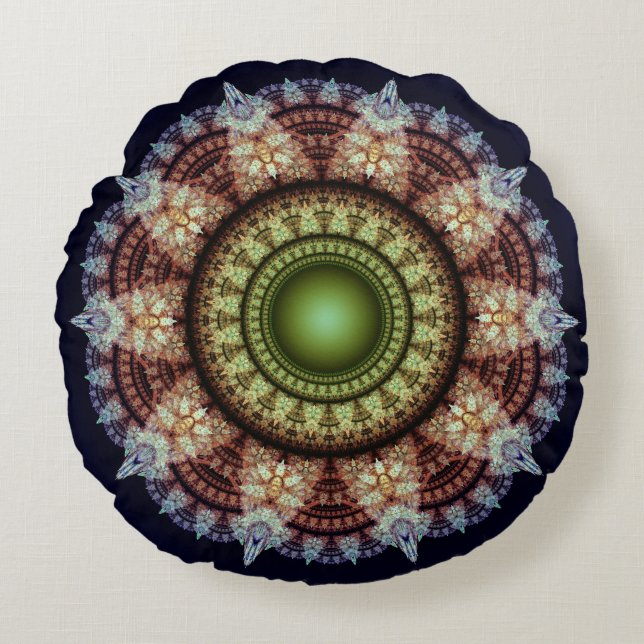 Cojín Redondo fractal oriental espléndido ornamento (Anverso)