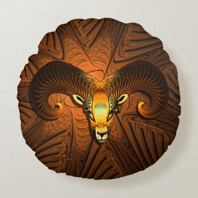 Cojín Redondo Fractal Ram's Head (Anverso)