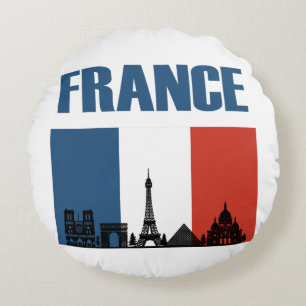 Cojín Redondo Francia Viaje - Bandera Francesa de la Línea Aérea