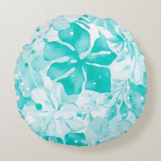 Cojín Redondo Frangipani Flowers Pattern, Tropical, Turquoise
