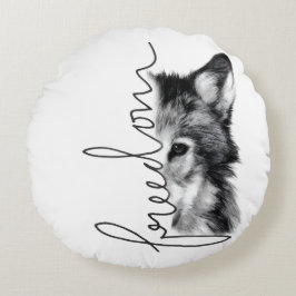 Cojín Redondo Freedom Wolf Minimal Line Art -