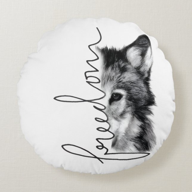 Cojín Redondo Freedom Wolf Minimal Line Art - (Anverso)