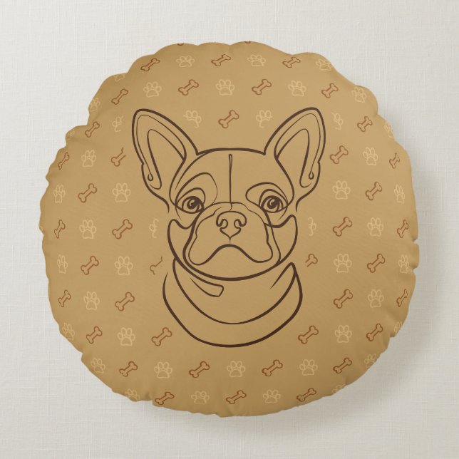 Cojín Redondo French Bulldog Decorative Line Art Pattern (Anverso)