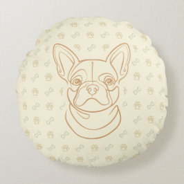 Cojín Redondo French Bulldog Decorative Line Art Pattern