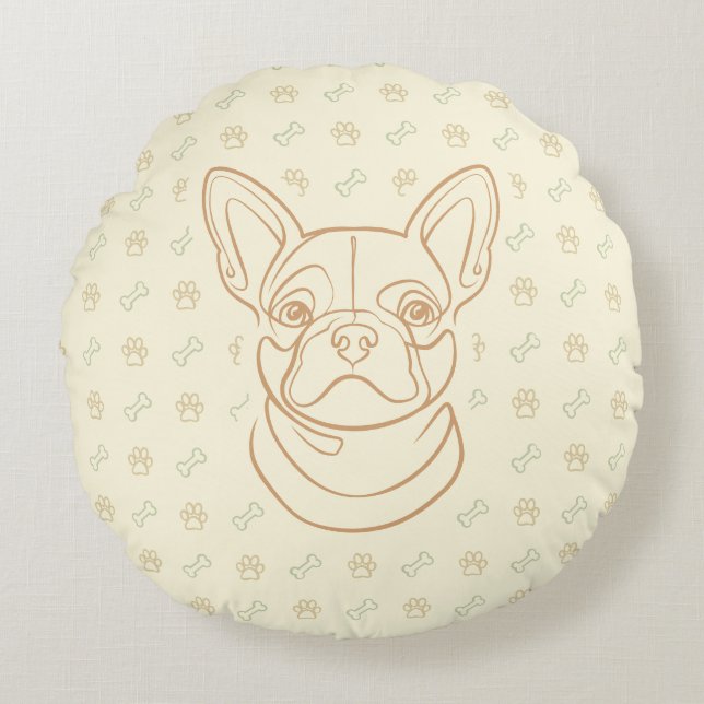 Cojín Redondo French Bulldog Decorative Line Art Pattern (Anverso)
