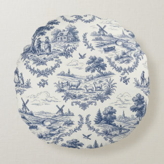 Cojín Redondo French Country - Blue & Cream Toile Countryside