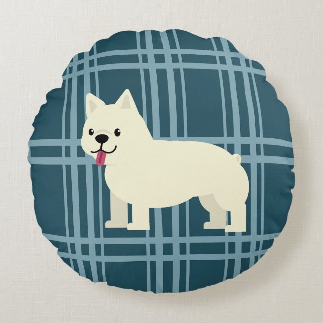 Cojín Redondo Frenchie Plaid Blue (Anverso)