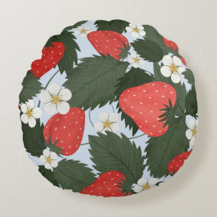 Cojín Redondo Fresas: diseño de patrones de frutas de verano.