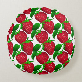 Cojín Redondo Fresas en el patrón de fondo blanco