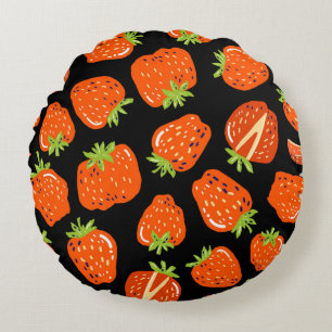 Cojín Redondo Fresas negras: Textura vintage sin foco