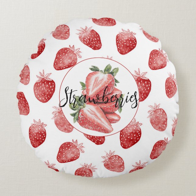 Cojín Redondo Fresas Rojas Fruta   (Anverso)
