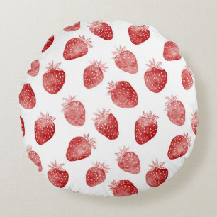 Cojín Redondo Fresas Rojas Puntos Blancos