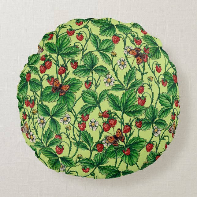 Cojín Redondo Fresas silvestres de cebada de miel (Anverso)