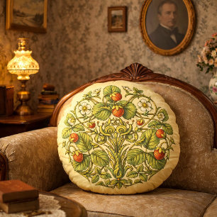 Cojín Redondo Fresas y caracoles de la era victoriana retro