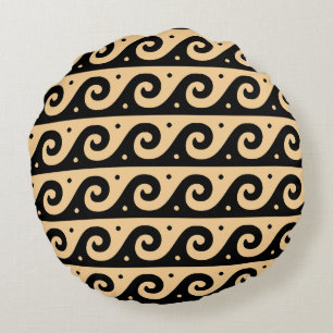 Cojín Redondo Fretwork griego, patrón de onda mediterránea, marr