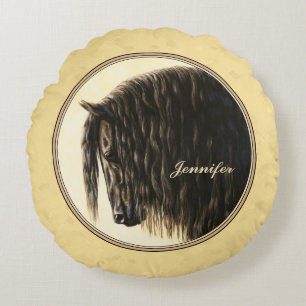 Cojín Redondo Friesian Draft Horse Yellow