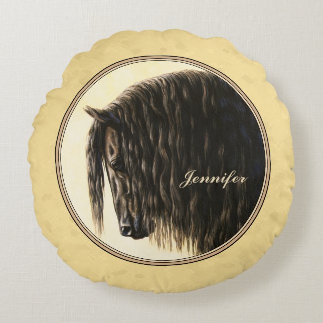 Cojín Redondo Friesian Draft Horse Yellow (Anverso)