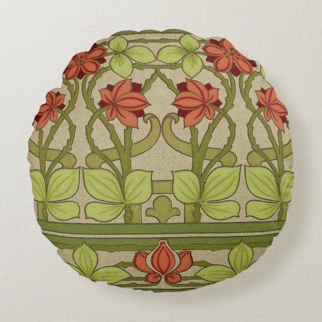 Cojín Redondo Frieze Border Art Nouveau Floral (Anverso)