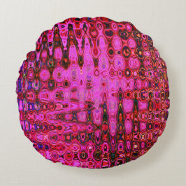Cojín Redondo Frios Zigzags Atómicos Retro Abstractos de Rosa y