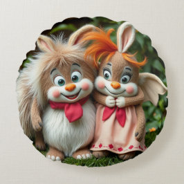 Cojín Redondo „Fröhliche Hasenfreunde im Frühlingsgarten“