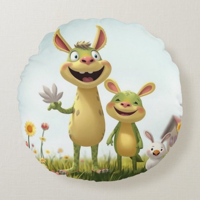 Cojín Redondo Fröhliche Wiesengang – Bunte Tierfreunde im Frühli (Anverso)