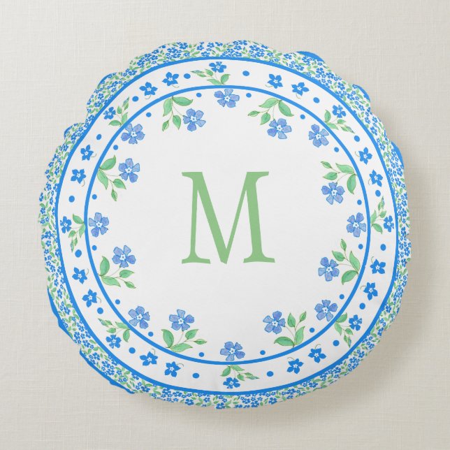 Cojín Redondo Frontera redonda floral de los bígaros bonitos del (Anverso)