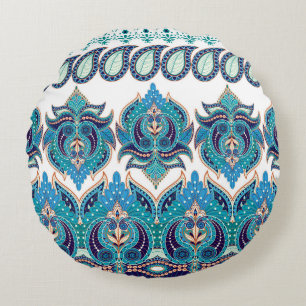Cojín Redondo Fronteras Ornate Floral: Diseño de Paisley Vintage
