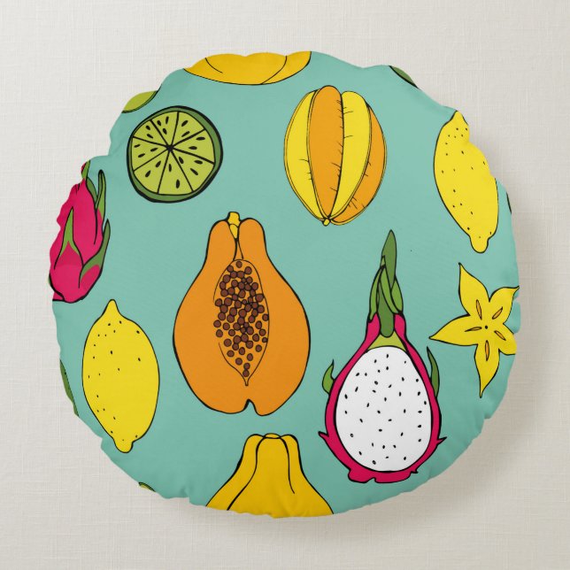 Cojín Redondo Fruit. Seamless vintage pattern (Anverso)