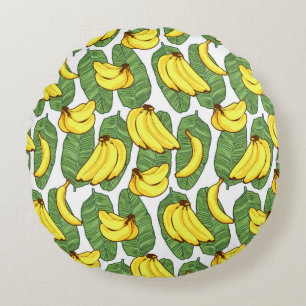 Cojín Redondo Fruta bananera deja patrón tropical