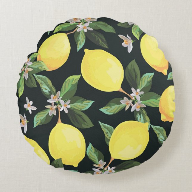 Cojín Redondo Fruta limón: Diseño de patrones sin foco (Anverso)