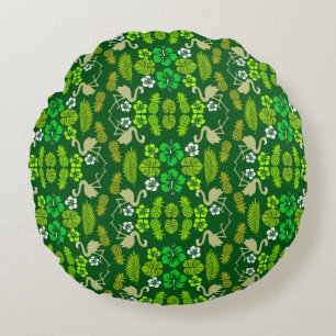 Cojín Redondo Fruta tropical floral verde con estampado