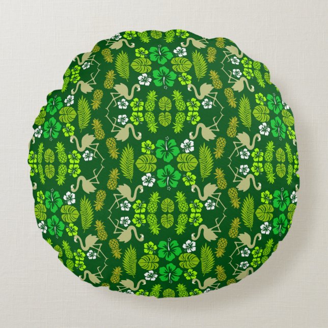 Cojín Redondo Fruta tropical floral verde con estampado (Anverso)