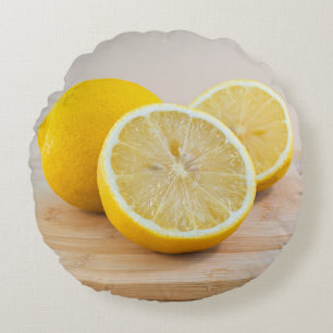 Cojín Redondo Frutas de limón amarillo Fotografía de alimentos V