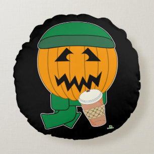 Cojín Redondo Fu Hipster Jack-o-lantern café Fun Halloween