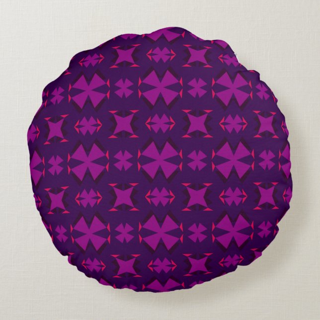Cojín Redondo Fuchsia Geotech: A Vibrant Abstract Geometric Text (Reverso)